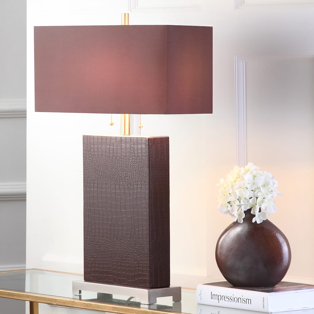 SAFAVIEH Lighting 30-inch Croc Print Leather Table Lamp (Set of 2) - 18"x8"x29.5"