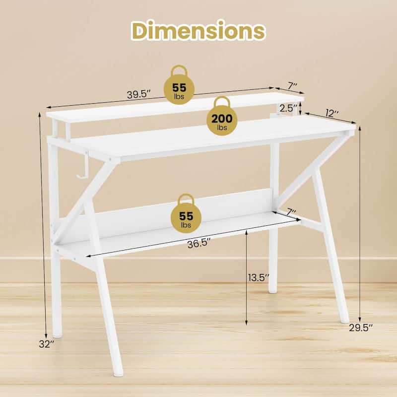 Costway Home Office Desk with Monitor Stand, Open Shelf & Metal Frame, - See Details