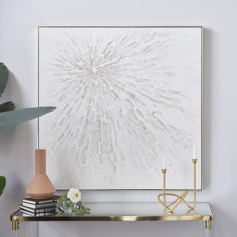 Canvas Starburst Abstract Metallic Living Room Framed Wall Art with Silver Foil Accents - White - CosmoLiving by Cosmopolitan