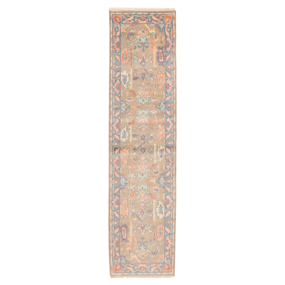 ECARPETGALLERY Hand-knotted Modern Oushak Khaki Wool Rug - 2'6 x 9'11