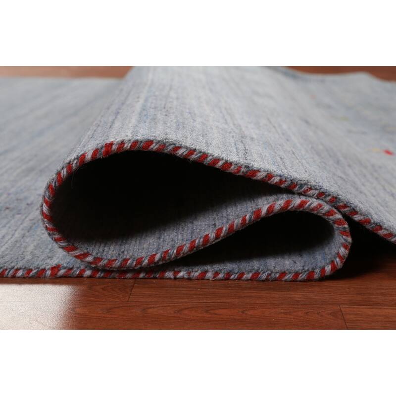 Hand Knotted Oriental 100% Wool Carpet Tribal Stripe Greys & Charcoal Gabbeh Area Rug - 8' 4'' X 5' 11''