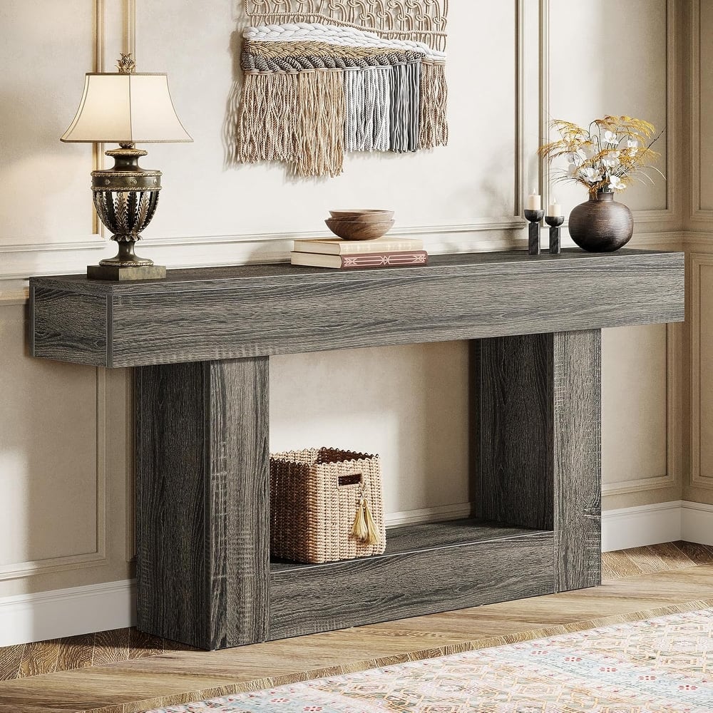 Farmhouse 2-Tier Entryway Table for Living Room, Hallway, Foyer