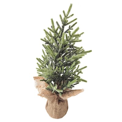 Frosted Ice Pine Artificial Christmas Tree with Jute Base - 16.5" - Tabletop