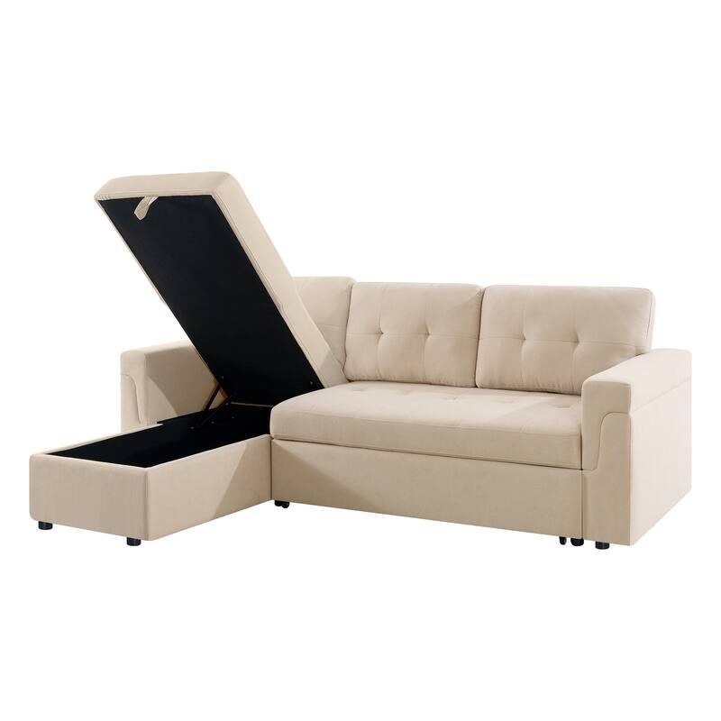 Perry Modern Reversible Sleeper Sectional Sofa with Storage Chaise, Pullout Sleeper Sofa Couch Bed for Living Room