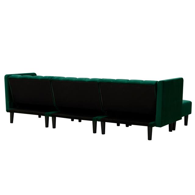 Reversible Sectional Sofa Sleeper L-shape Sofa Velvet Padded Sofa & Chaise