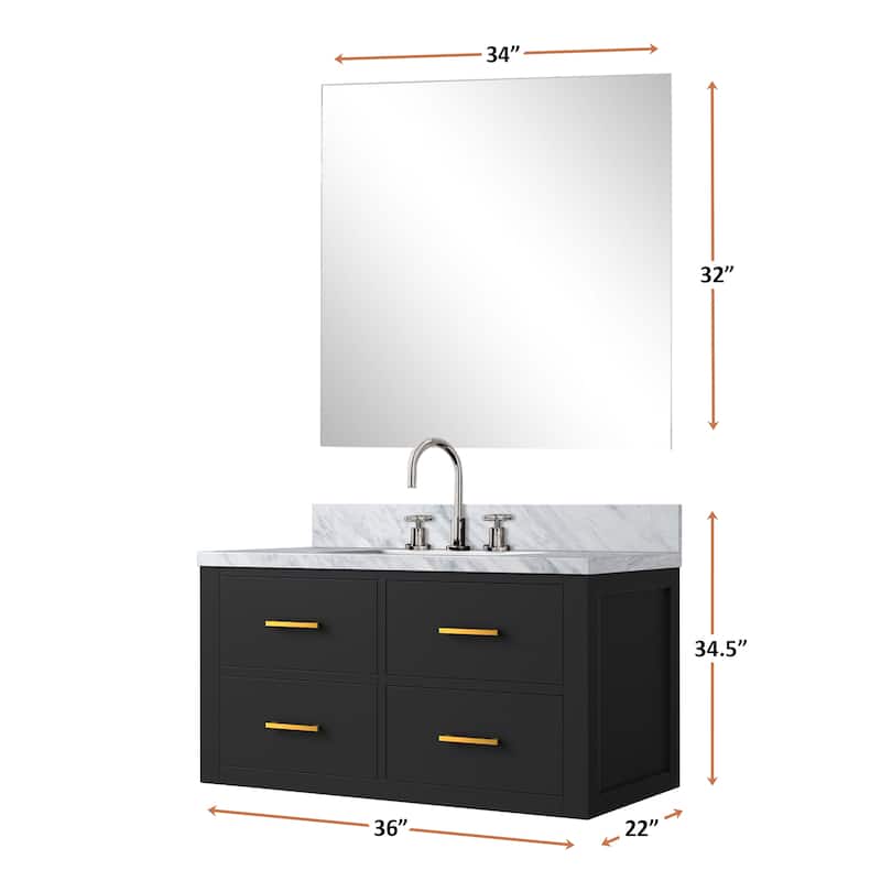 Castor Bath Vanity with Carrara Marble Top, Sink, Mirror and Faucet