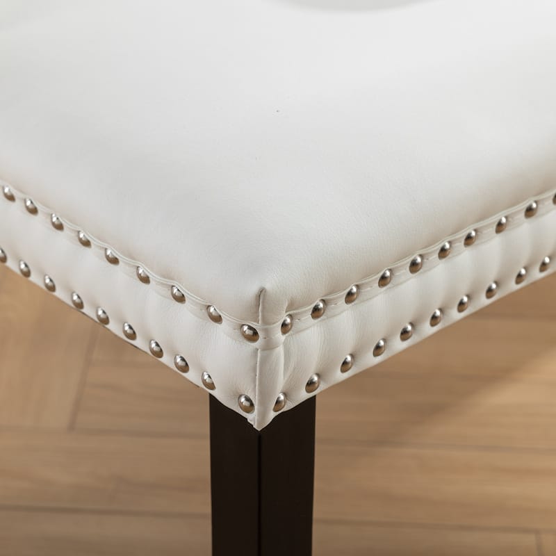 2PCS PU and Velvet Dining Chair with Wood Legs