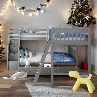 L-Shaped Twin over Full Bunk Bed With 3 Drawers,Ladder and Staircase