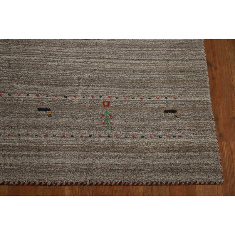 Hand Knotted Oriental 100% Wool Carpet Tribal Animal Pictorial Greys & Charcoal Gabbeh Area Rug - 7' 9'' X 5' 0''