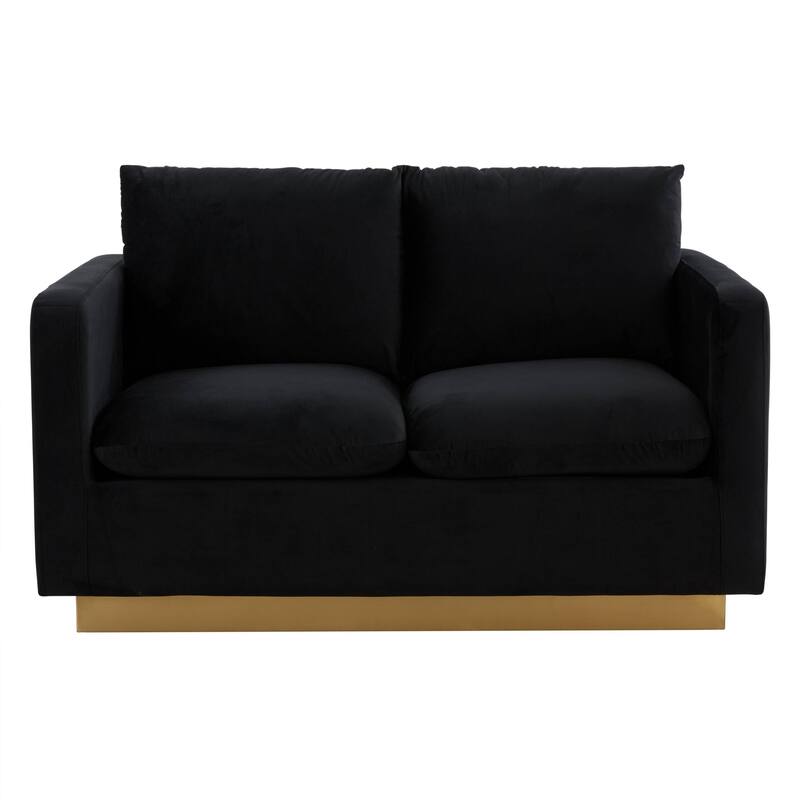 Nervo Modern Accent Chair Velvet Sofa Loveseat With Gold Base & Cushions, Mini Couch for 2 people for Living Room & Bedroom