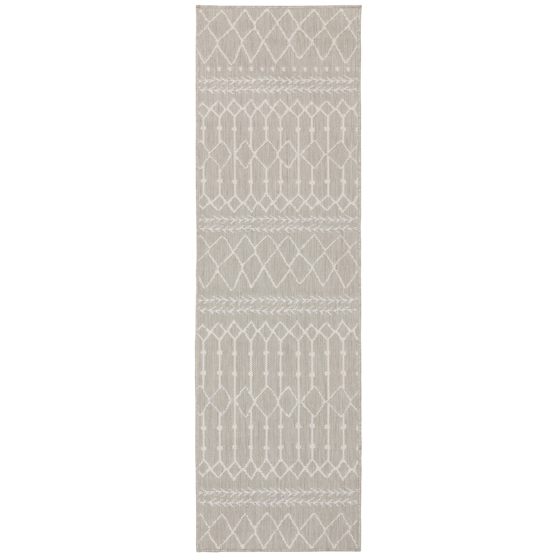 Vista Home Palmetto Primative Tribal Indoor/ Outdoor Area Rug - 1'10" x 7'3" - Grey/ Ivory