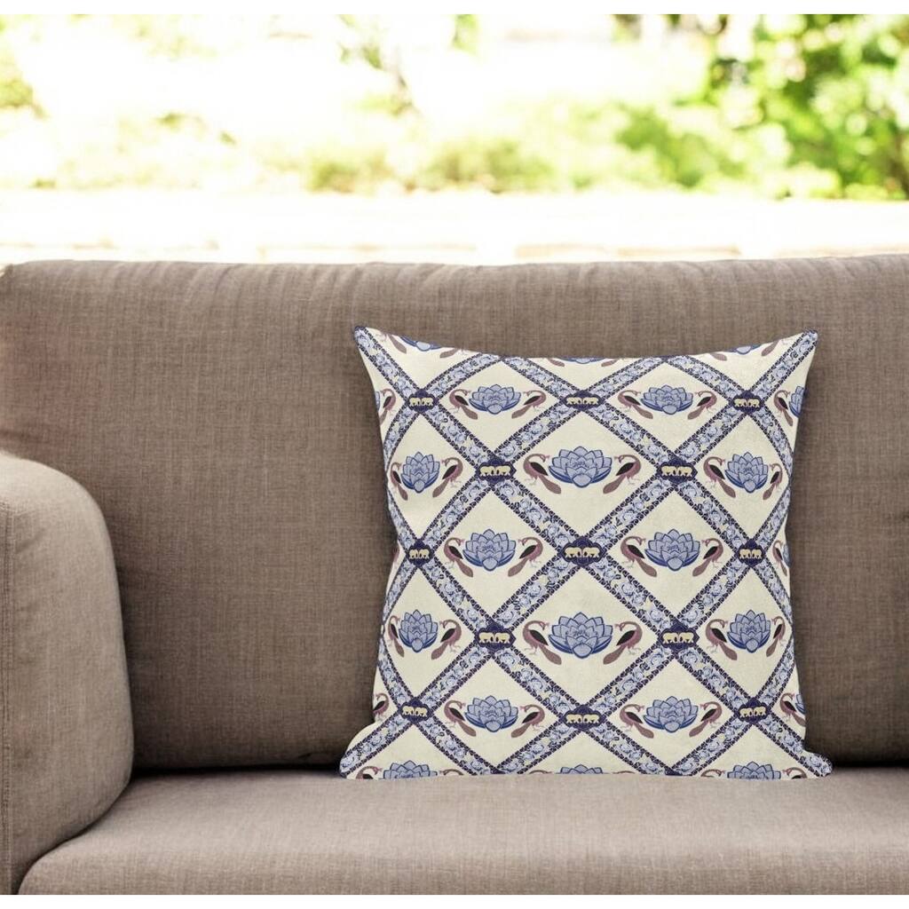 HomeRoots 20" X 20" Cream And Brown Blown Seam Geometric Indoor Outdoor Throw Pillow