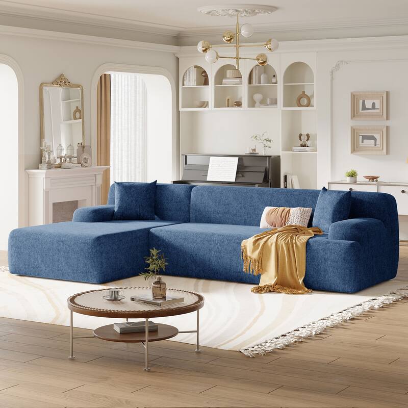 Modern Large L-Shape Modular Sectional Sofa, Blue Polyester, 2 Piece Free Combination