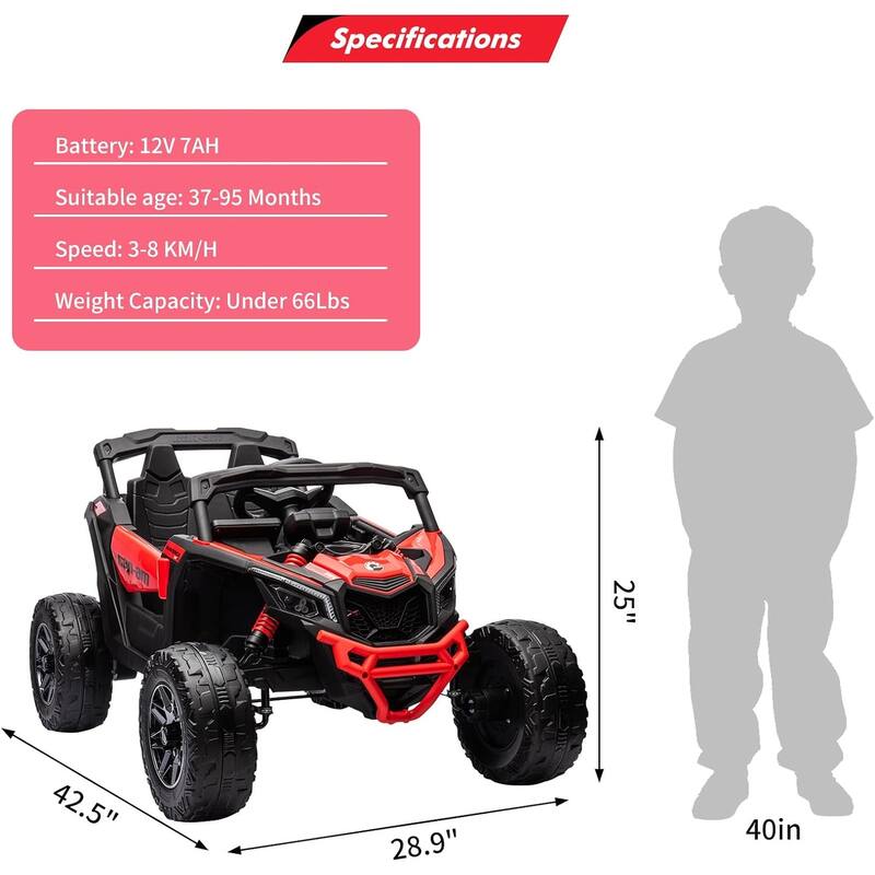 12V Ride on UTV Car, Licensed Can-Am Electric Off-Road Car, Ride on Truck Car for Kids
