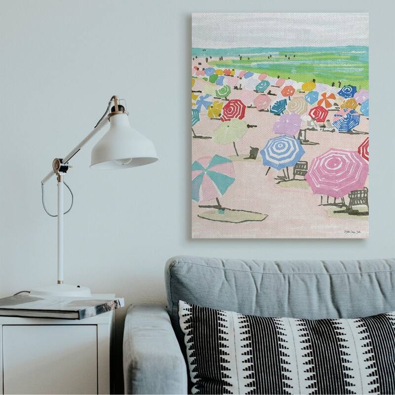 Stupell Pastel Umbrella Filled Beach Watercolor Landscape Canvas Wall Art - Multi-Color
