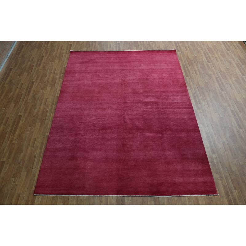 Hand Knotted Oriental 100% Wool Carpet Modern Solid Pink Gabbeh Area Rug - 12' 2'' X 9' 2''