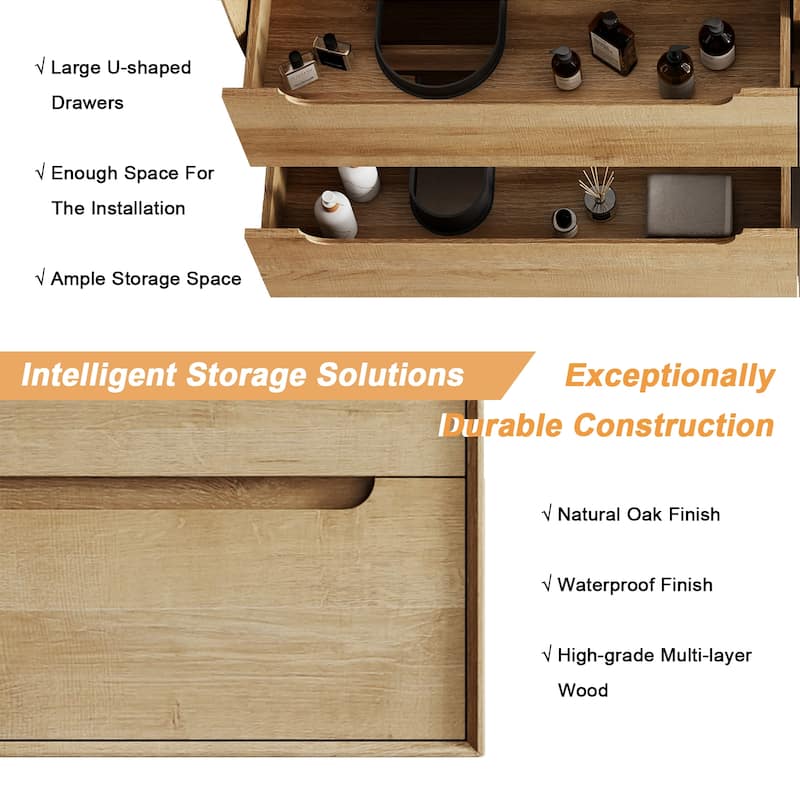 Prismis 60" 72" 84" Wall-Mount Premium Bathroom Vanity with Integrated Sink