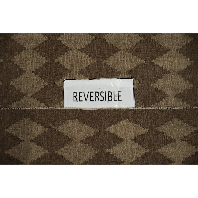Hand Woven Oriental 100% Wool Carpet Southwestern Modern Brown Kilim Area Rug - 13' 0'' X 10' 0''