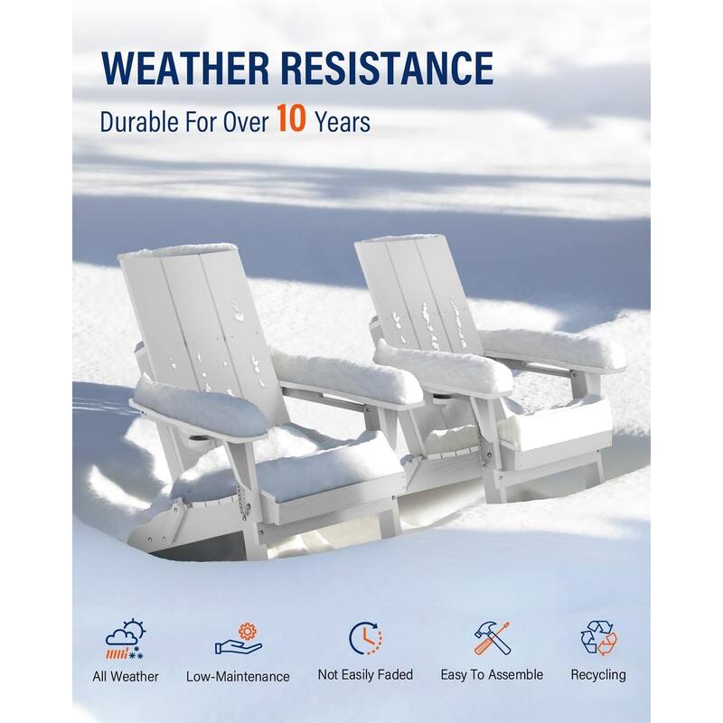 WINSOON Modern HDPE Outdoor Folding Adirondack Chair With Cup Holder-Set Of 2
