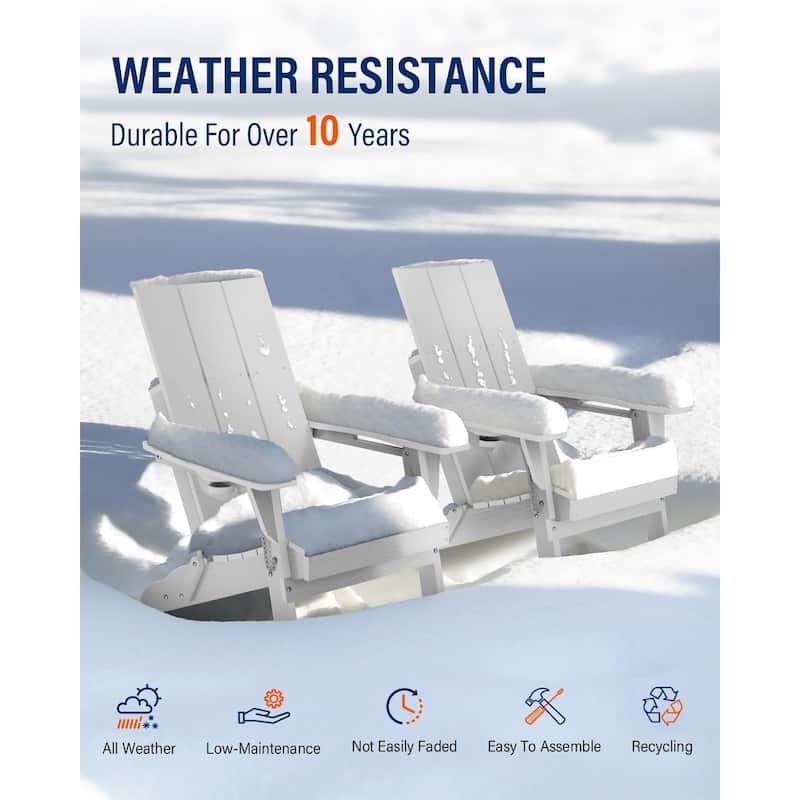 WINSOON HDPE Outdoor Folding Adirondack Chair With Cup Holder( Set of 4)