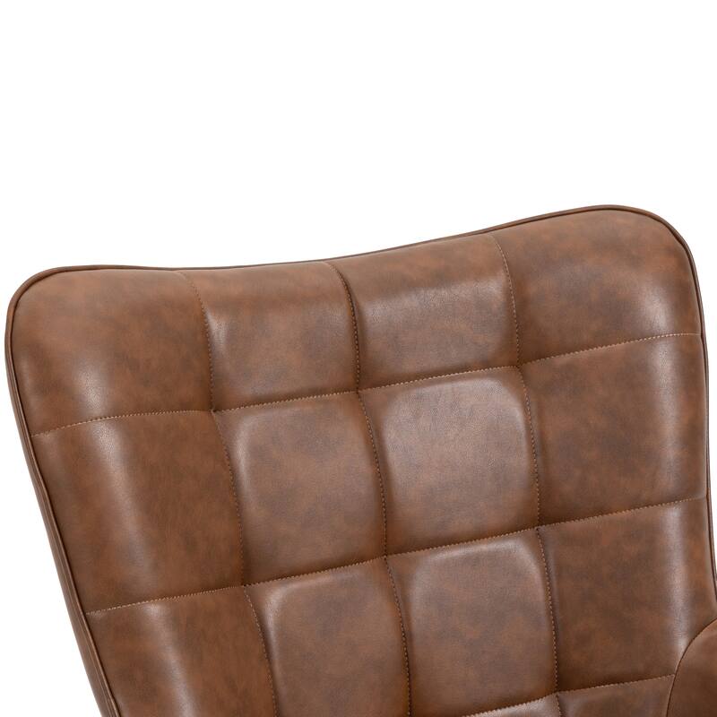 Vintage Wingback Chair Tufted Button PU Leather Accent Chair