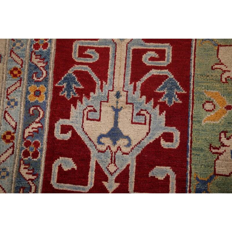 Geometric Red Kazak Area Rug Handmade Oriental Wool Carpet - 6'8" x 9'9"