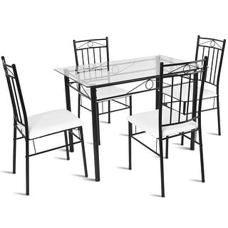 5PCS//Set Metal Dining Table Set w// 4 Chair Breakfast Dinner Party Furniture US