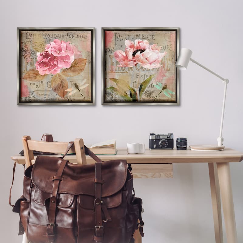 Stupell Vintage Collage French Florals Framed Floater Canvas Wall Art Design By Sasha (Set of 2)