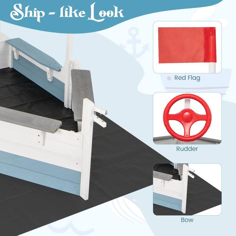 Costway Fir Wood Sandbox with Sloping Canopy Liner Multiple Seats - See Details