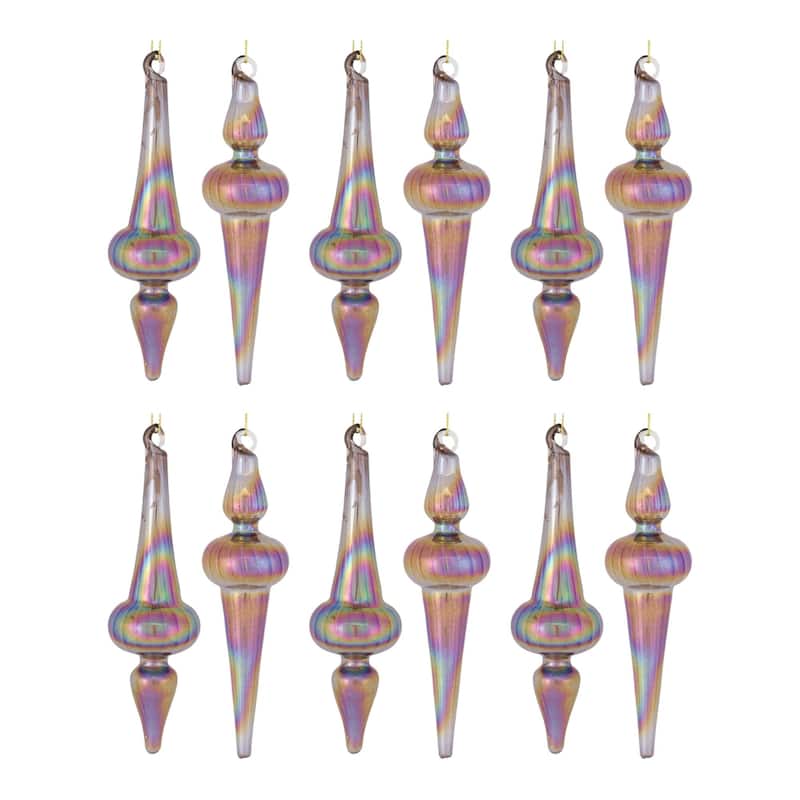 12ct Purple Bronze Irredescent Glass Finial Drop Ornaments 6"
