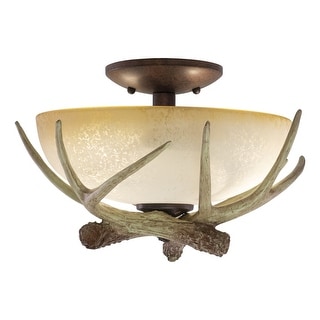 Lodge 2L LED Bronze Rustic Antler Semi Flush Ceiling Light or Fan Light Kit - 12.5-in W x 8.5-in H x 12.5-in D