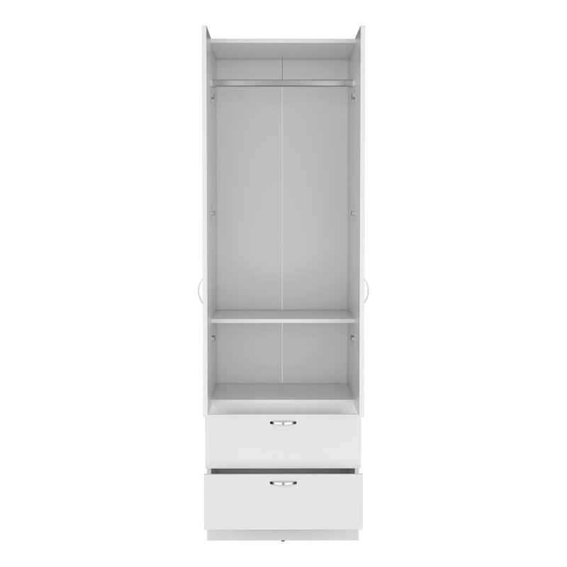 19.5" Modern Double-door Armoire with Hanging Rod, 2 Drawers and 1 Shelf for Bedroom