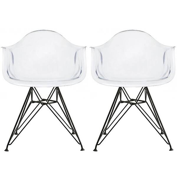 Set of 2 Clear Plastic Chairs With Arm Armchairs Dining Home Modern