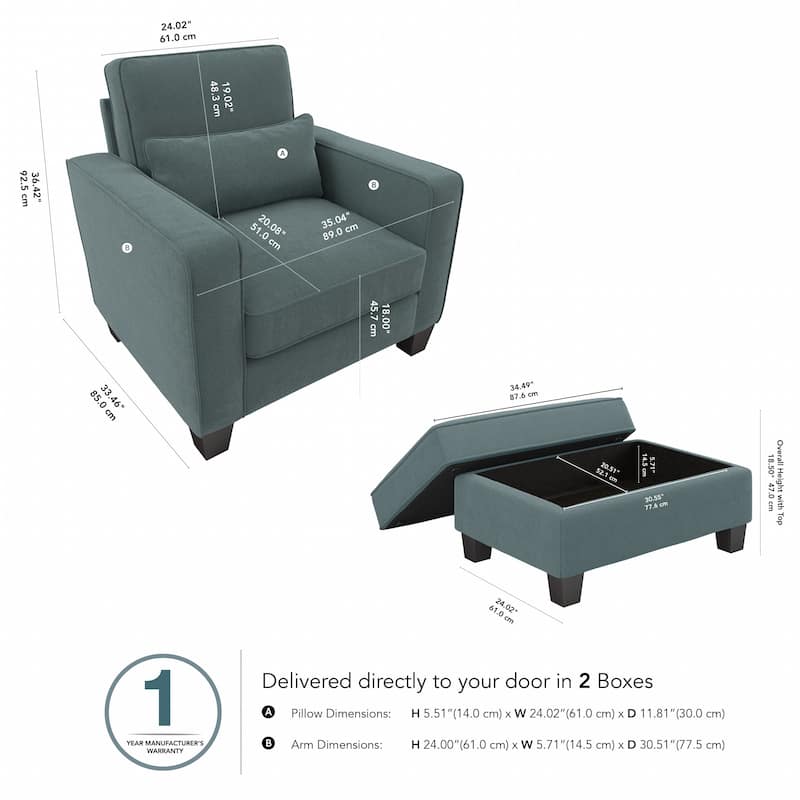 Bush Furniture Stockton Living Room Accent Chair with Ottoman Set