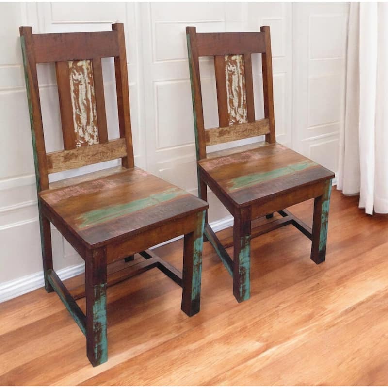 Set of Two Brown Slat Back Dining Chairs with Solid Wood Legs - 18” x 18” x 42”