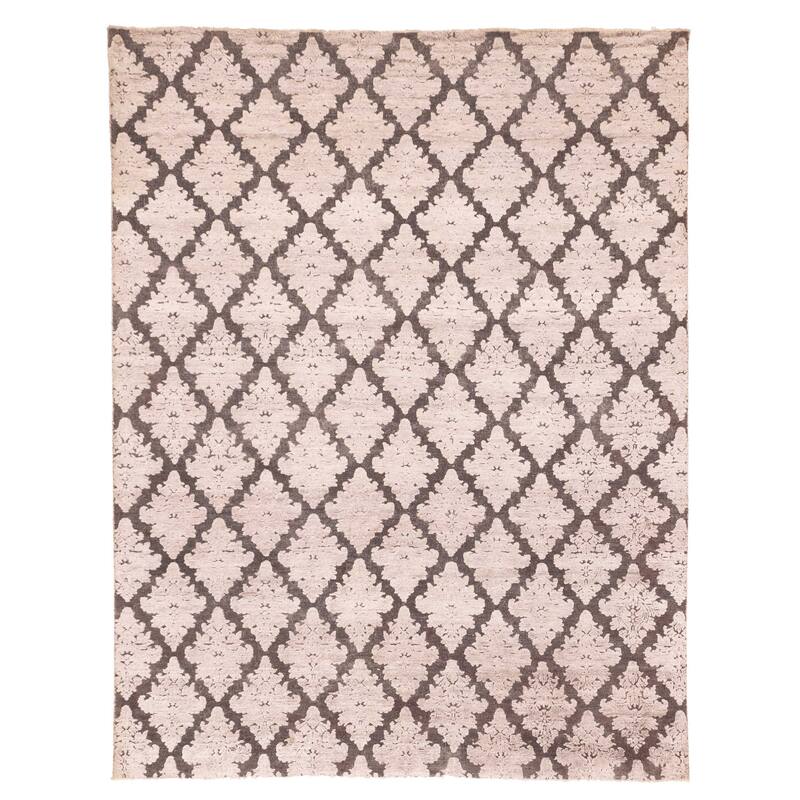 ECARPETGALLERY Hand-knotted Heritage Beige, Dark Brown Silk, Wool Rug - 7'6 x 9'7