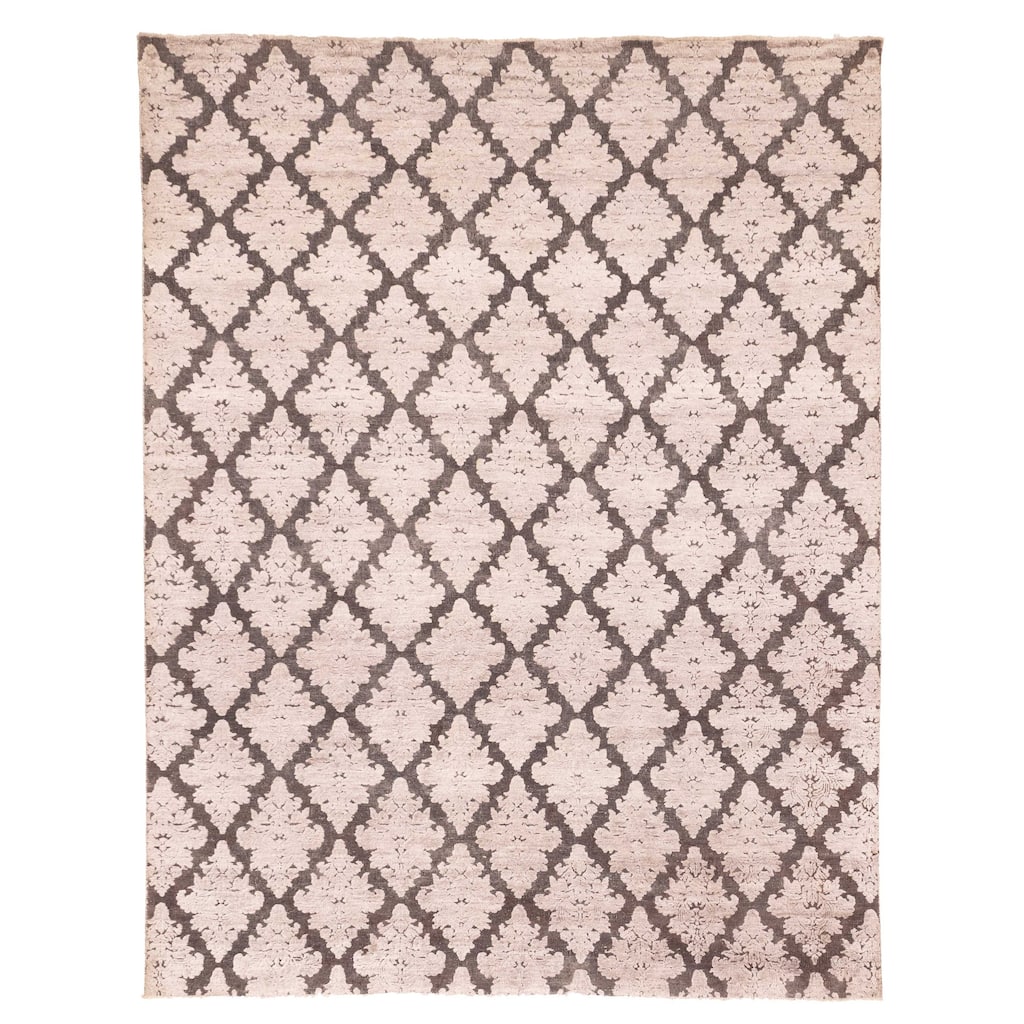 ECARPETGALLERY Hand-knotted Heritage Beige, Dark Brown Silk, Wool Rug - 7'6 x 9'7