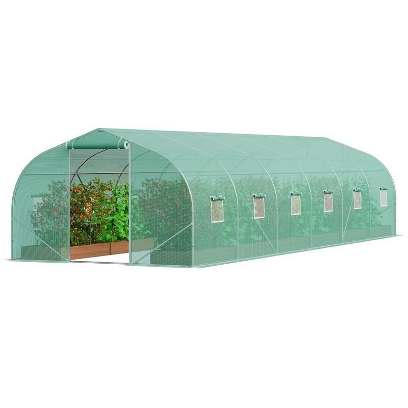 Walk-in Tunnel Greenhouse, Hoop House Greenhouse Tunnel, Plant Hot House with Galvanized Steel Frame, Green PE Cover - 29.5x9.8x6.6 ft