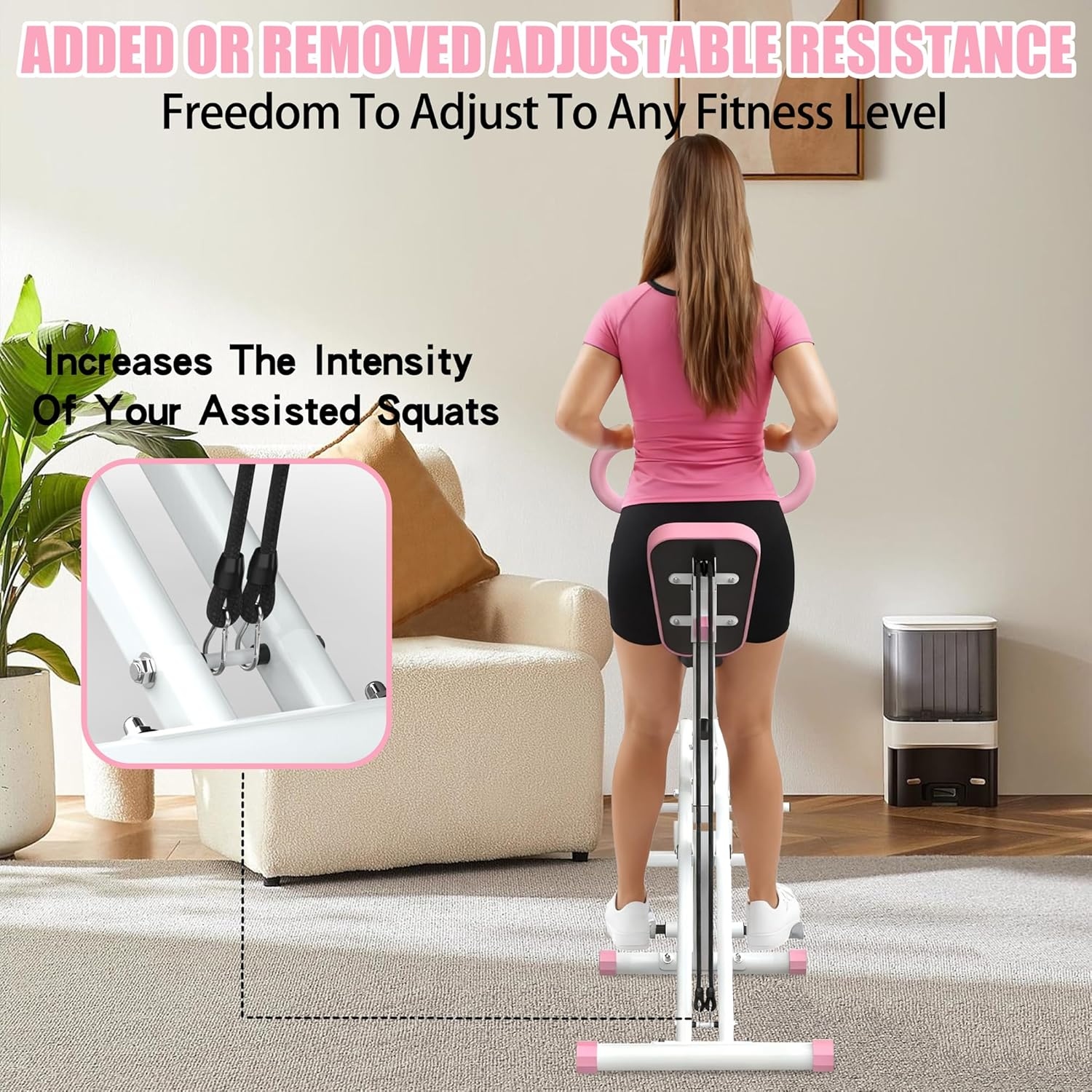Squat Machine for Home, Assist Trainer for Glutes Workout Foldable with Resistance Bands, for Botty Glutes Butt Thighs