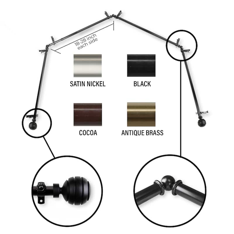InStyleDesign Piper 4-Sided Bay Window Curtain Rod - Black - 18-28 inches per side