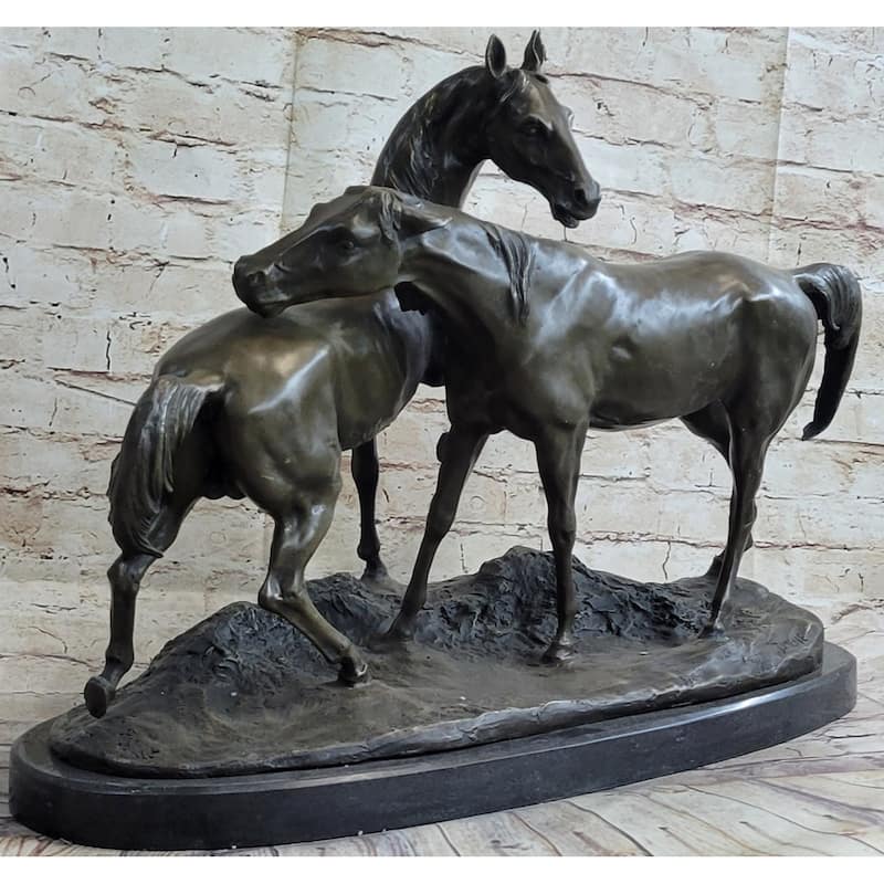 Hand Made Two Loving Horses By French Artist P.J Mene Genuine Bronze Statue