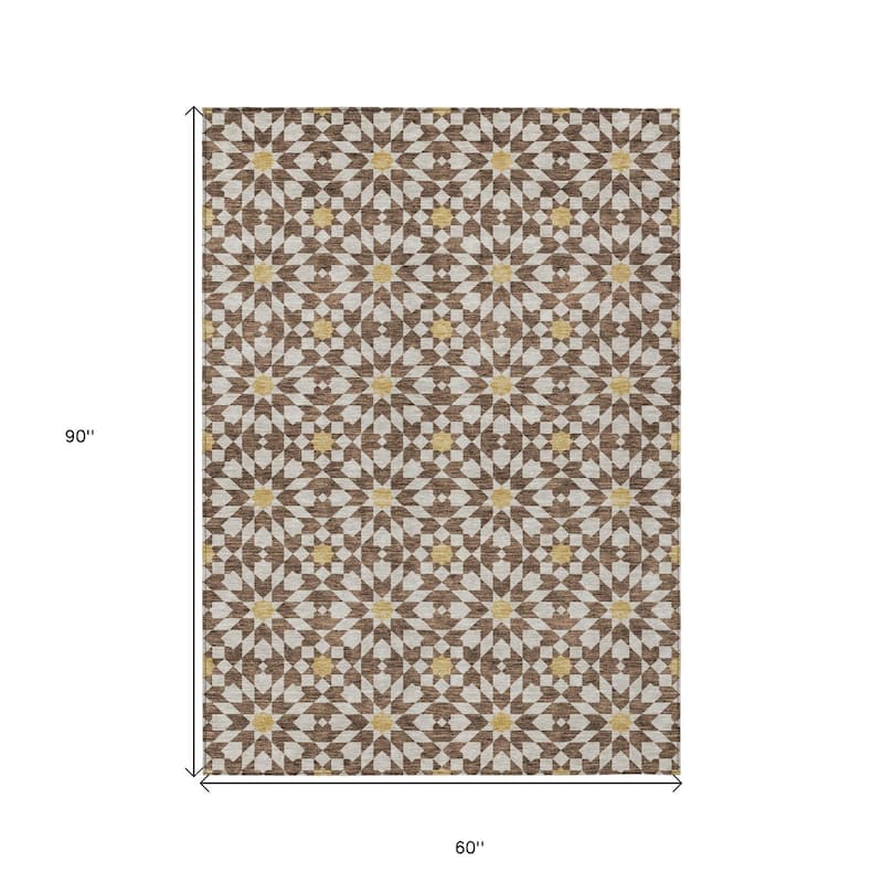 HomeRoots Floral Medallion Transitional Rectangle Outdoor Rug