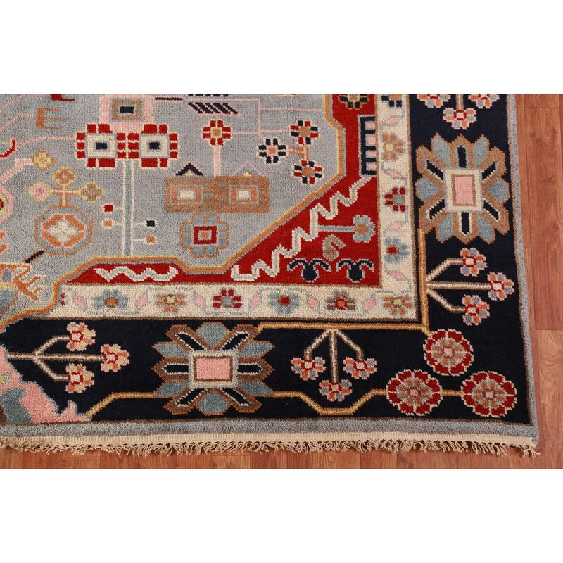 Hand Knotted Oriental 100% Wool Carpet Traditional Medallion Navy Blue & Blues Kazak Area Rug - 9' 9'' X 8' 1''