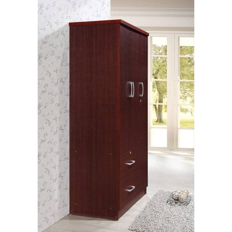 Hodedah Import 3 Door Armoire with Clothing Rod, Shelves, and 2 Drawers, Black - 187