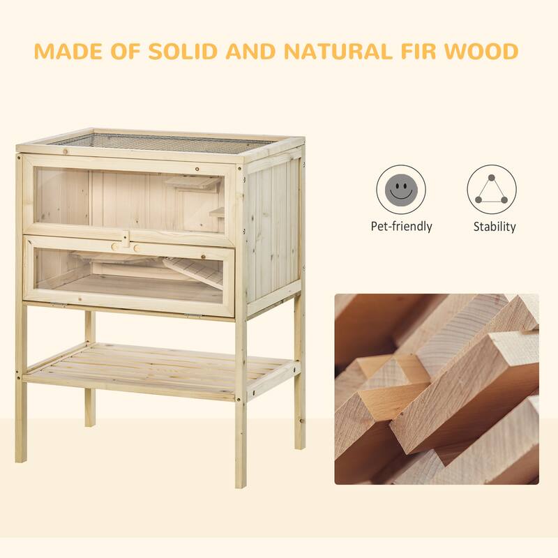 Wooden Hamster Cage with Plexiglass Window, Hinged Doors and Shelf - 23.5"L×15.75"W×31.5"H
