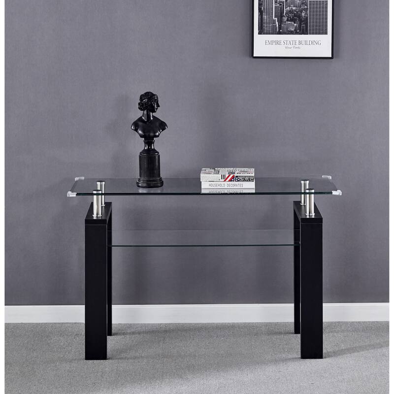 MDF Console Table, Tempered Glass Top, Modern Foyer Area Table
