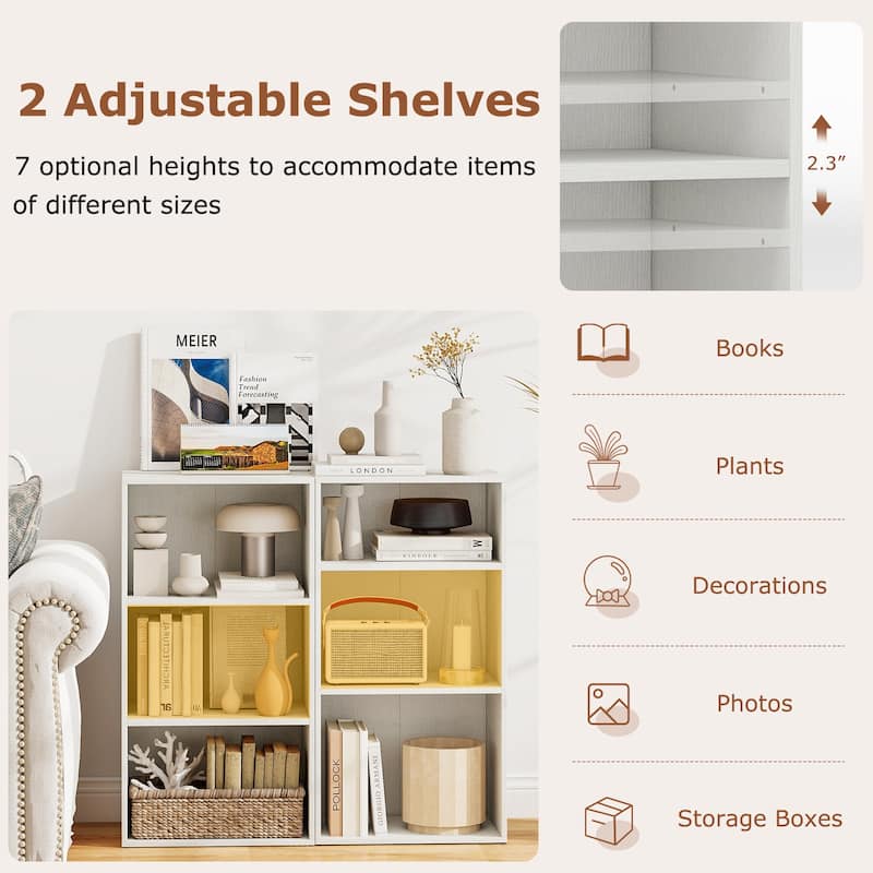 Gymax 3-Tier Cube Bookcase Modern Open Bookshelf w/ Adjustable Shelves - See Details