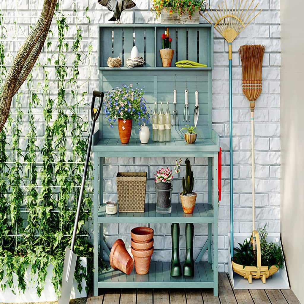 Farmhouse Rustic Outdoor Potting Bench Table