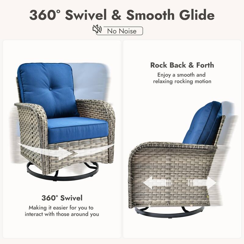 OVIOS 9 Pieces T shaped Seat Curved Swivel Chair Set With Fire Pit