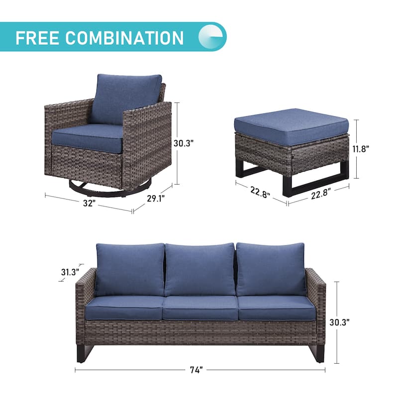 Gymojoy Outdoor Patio Sofa Rocking Chair Ottoman Set